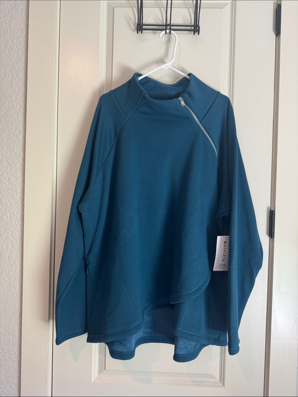 Athleta Teal Zip-Accent Pullover Sweatshirt